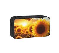 CADREWY Sunflower Butterfly Sunny Print Unisex Simple Large-Capacity Pen Case Stationery Organizer Pouch Office Travel