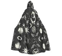CADREWY Supernatural Symbols Black Print Hooded Cloak For Adults Cosplay Costume Accessory Robe Carnival Masquerade Festival