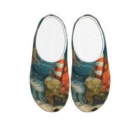 CADREWY The Seaside Lighthouse House Slippers Breathable Cozy Washable Unisex Indoor Outdoor TPR Sole