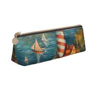 CADREWY The Seaside Lighthouse Large Capacity Slim Pencil Case, 8.3 x 2.2 x 2.4 Inches, Triangle Zipper