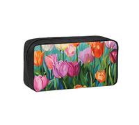 CADREWY Tulip Garden Print Unisex Simple Large-Capacity Pen Case Stationery Organizer Pouch Office Travel