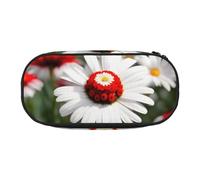 CADREWY - White Daisy Flower Print Pencil Case, Zipper Pencil Case, Daily Use, Fits All Essentials