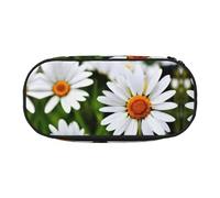 CADREWY White Daisy Flowers Print Pencil Case Pens Pouch Zipper Everyday Use Accommodate All Essential Stationery