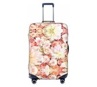 CADREWY - White flower print travel suitcase protective case with anti-scratch elastic for carrying, Black, Mediano