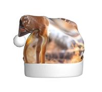 CADREWY Whitetail Deer Fawn In Wilderness Stag Print Christmas Hat Adults Party Trimmed Xmas Cap Holiday Headwear New Year Celebrations