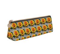 CADREWY Yellow Rose Print Slim Pencil Case Large Capacity 8.3 x 2.2 x 2.4In Triangle Zippered Pen Holder