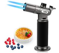 Cadrim Kitchen Blow Torch 1300°C Dual Flame Adjustable Refillable Butane Chef Tool Cooking Blowtorch Lighter Mini Adjustable Flame with Lock BBQ Baking Creme Brulee Crafts Soldering (Gas Not Included)