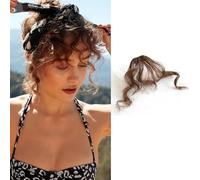 CADTARBAB Bangs Clip-In Short Curly Wavy Hair Clip Hairpiece One Piece Hair Clip in Pony Fringe Extensions Natural Bangs with Temple for Women (Light Brown)