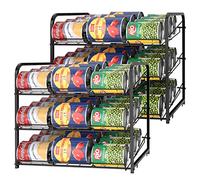 CADUKE 2 Pack Can Rack Organizer Stackable Can Storage Dispenser Rack 3 Tier Can Holder for Pantry Hold up to 72 cans for Kitchen Cabinet, Black