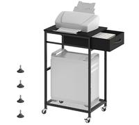 CADUKE Computer Stand 2 Tier PC Stand Black CPU Tower Storage Cabinet Modern Printer Stand with Wheels Under Desk for Office Study Room