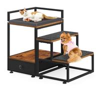 CADUKE Dog Steps for Small Dogs - 3 Step Dog Stairs for Bed and Couch, Non-Slip Pet Steps with Storage Drawer, Easy Climb Cat Steps 51cm High, Brown