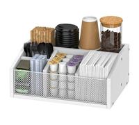 CADUKE White Coffee Station Organizer, 5-Compartment Coffee Bar Storage Box for Office and Kitchen - Ideal for Organizing Napkins, Sweeteners, Stir Sticks