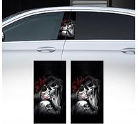 Caduola 2Pcs Car Center Pillar Skull Sticker, Black PVC, Gothic Style, Car Window Sticker, Halloween Decal