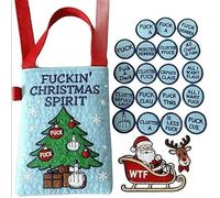 Caduola F*ckin’ Holiday Vibes Embroidered Tote, Funny Cute Canvas Tote Bags, Funny Bad Santa Holiday Canvas Bag with 19 ‘Zero F’s Given’ Coins & Bonus (H)
