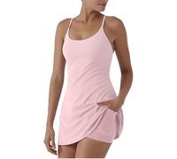 Caduola The Ultimate Tummy Control Backless Active Dress Made for Movement & Easy Bathroom Breaks, Romper Dress with Shorts, Women Workout Exercise Dresses (UK, Alpha, S, Regular, Regular, Pink)