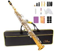 Cadway Bb Soprano Saxophone Straight Gold Laquer Sax Instruments for Beginners Students Intermediate Players with Carrying Case,White Gloves.Cleaning kit.neck Strap.Mouthpiece (Gold body nickel bond)