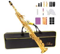 Cadway Bb Soprano Saxophone Straight Gold Laquer Sax Instruments for Beginners Students Intermediate Players with Carrying Case,White Gloves.Cleaning kit.neck Strap.Mouthpiece (golden)