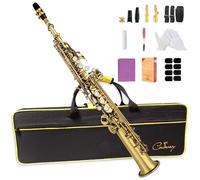 Cadway Bb Soprano Saxophone Straight Gold Laquer Sax Instruments for Beginners Students Intermediate Players with Carrying Case,White Gloves.Cleaning kit.neck Strap.Mouthpiece (Antique bronze)