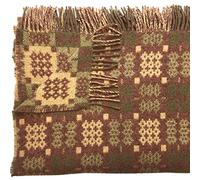 Cadwyn Chestnut Colour Welsh Tapestry Woollen Throw. Traditional Carthen Welsh Blanket - Caernarfon pattern. Finished with fringing.