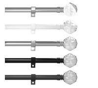 Caecus Metal Eyelet Extendible Curtain Pole 28mm Diamanter 070-120cm Length Painted Grey with Crystal Ball Finial Ends