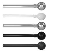 Caecus Metal Eyelet Extendible Curtain Pole 28mm Diamanter 070-120cm Length Painted White with Crystal Ball Finial Ends