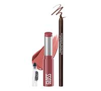 Caedelfly 2PCS Lip Combo Set, Moisturizing Lipstick & Lip Liner Makeup Kit, Hydrating Dusty Rose Lipstick & Waterproof Creamy Brown Lip Liner Pencil with Sharpener Makeup Kit for Women-Set 01
