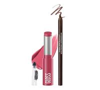 Caedelfly 2PCS Lip Combo Set, Moisturizing Lipstick & Lip Liner Makeup Kit, Hydrating Pink Lipstick & Waterproof Creamy Brown Lip Liner Pencil with Sharpener Makeup Kit for Women - Set 02