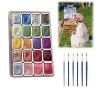Caedrea Kolorful - Powder Mineral Pearl Pigment Art Watercolor, 20 Colors Glitter Metallic Watercolor Painting Set with Detail Paint Brush, Portable Gouache Paint Set for Beginners Artists (A)