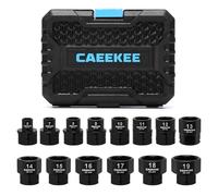 CaeeKee 14-Piece 3/8" Drive Metric Low Profile Nano Impact Socket Set, 6-19mm, Cr-Mo, 6-Point, Stubby Socket Set for Tight Spaces