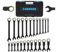 CaeeKee 24PCS 72T Ratcheting Combination Wrench Set, Stubby Flex-Head Metric(8mm - 19mm), SAE(1/4" - 7/8"), 12 Point, CR-V, with Organizer Box