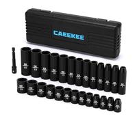 CaeeKee 27PCS 3/8" Drive Metric Impact Socket Set,Deep and Shallow, 7mm to 19mm, 6-Point, Cr-V Steel, Includes Drill Socket Adapter