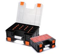 CaeeKee Double Side Tool Box, Multi-Function Storage Toolbox Organizer, 8 Movable Small Trays & Removable Dividers, Transparent Cover Plate, Toolbox For Hobby & Craft Use (15.16"L*12.8"W*6.3"H)