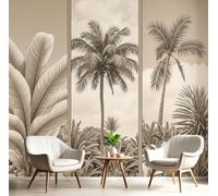 CAEITLRSO 3D Panoramic Gray Brown Wallpaper Murals, Bohemian Tropical Style Silk Wall Murals, Vintage Palm Tree Banana Leaf, Living Room Kitchen Dining Room Bedroom Wallpaper 350x256cm (W x H)