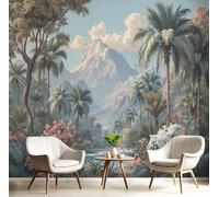 CAEITLRSO 3D Photo Wall Murals, Tropical Plant Flowers Wallpaper, Removable Silk Murals for Bedroom Living Bedroom Office Wall Stickers Home Decoration 300x210cm, Rainforest Palm Trees Flowers