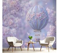 CAEITLRSO 3D Wall Mural Dreamy Healing Print Photo Wallpaper, Cherry Blossoms Hot Air Balloon Silk Wall Mural Decoration Poster Picture Design 300x210cm (W x H) Mural for Living Room Bedroom