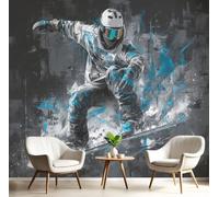 CAEITLRSO 3D Wall Mural Retro Sports Print Photo Wallpaper, Graffiti Ski Athlete Silk Wall Mural Decoration Poster Picture Design 300x210cm (W x H) Mural for Living Room Bedroom
