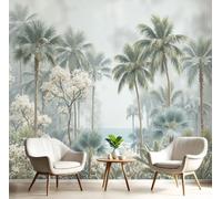CAEITLRSO 3D Wall Mural Tropical Coastal Scenery Print Photo Wallpaper, Palm Trees Flowers Silk Wall Mural Decoration Poster Picture Design 450x315cm (W x H) Mural for Living Room Bedroom