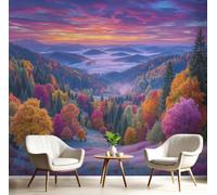 CAEITLRSO Autumn Landscape Wallpaper Peel and Stick Wallpaper 300x210cm DIY Dreamy Sunset Forest Panoramic Mural for Children's Room Laundry Room Bedroom Walls Decor, Orange Purple