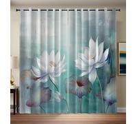 CAEITLRSO Beautiful Lotus Curtains Eyelet Soft Thermal Insulated Noise Reducing Blackout Curtains Dreamy Exquisite Ring Top Window Drapes for Bedroom Living Room 90.2 x 90.2 Inch 2 Panels