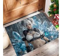 CAEITLRSO Cartoon Science Fiction Indoor Door Mat - 50x80cm Flannel Fabric Non slip Floor Doormat with Sexy Anime Girl, washable for Bedroom,Living Room - Halloween Decor Rug Gifts, Silver White
