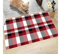 CAEITLRSO Classic Instagram Style Door Mat, 50x80cm Machine Washable Mat, Retro Plaid Super Soft Non Slip Doormat Indoor Outdoor Water Absorbent Floor Mats Entrance Rug, Red Black