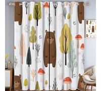 CAEITLRSO Cute Bear Curtains Eyelet Soft Thermal Insulated Noise Reducing Blackout Curtains Forest Mushroom Ring Top Window Drapes for Bedroom Living Room 66.1 x 90.2 Inch 2 Panels