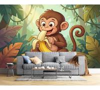 CAEITLRSO Cute Cartoon Animals Wall Murals, Jungle Monkey Banana Mural Wall Silk Fabric, uv-Resistant, Large Photo Wallpaper for Living Room Bedroom Kitchen Office Kids, 250x175cm