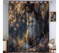 CAEITLRSO Cute Fox Curtains Decorative Autumn Forest 100% Light Blocking Grommet Curtain For Villa Living Room, Bedroom Orange Yellow 2 Panels Set, 90.2 x 90.2 Inch