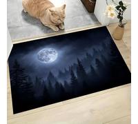 CAEITLRSO Dark Forest Door Mats Outdoor Indoor, Washable Moonlit Night Pine Tree Door Mat Non Slip Dirt Trapper Doormats, ultra thin Welcome Door Mats, Black And White - 50x80cm