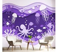 CAEITLRSO Deep Sea Animals Mural Wallpaper, Jellyfish Small Fish Coral Photo Wallpaper for Bedroom, Living Room, TV Backdrop, Office, 3D Panoramic Wall Mural Silk Wall Paper 350x256cm (WxH)