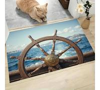 CAEITLRSO Dirt Trapper Indoor Door Mat 40x60cm, Classic Retro Naval Style, Highly Absorbent, Low Profile, Washable, Non Slip TPR Backing, Front Door, Entryway, bathroom, Retro Boat Wheel Seascape