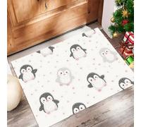 CAEITLRSO Door Mats Indoor 40x60cm, Cute Cartoon Animals Machine Washable Low Profile Doormat, Polka Dots Penguins Absorbent Non Slip Floor Mat, Welcome Entrance rug, Light Gray