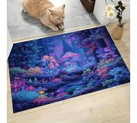 CAEITLRSO Dream Forest Door Mats Mushrooms Pine Trees Absorbent Non-Slip Low Profile Doormat for Entrance, Inside, Kitchen, Machine Washable Front Door Mat for Pets or Dog 50x80cm, Purple