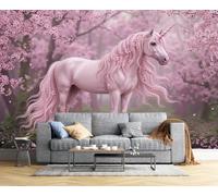 CAEITLRSO Dreamy Fairy Tale Style Wallpaper - Unicorn Cherry Blossom Wall Mural - Silk Wall Murals for Living Room Bedroom - Photo Wallpaper & Home Decor Art - 350x256cm, Pink